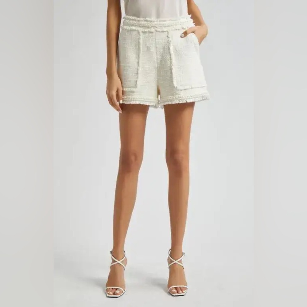 Cinq à Sept Cream Tweed High Waist Shorts